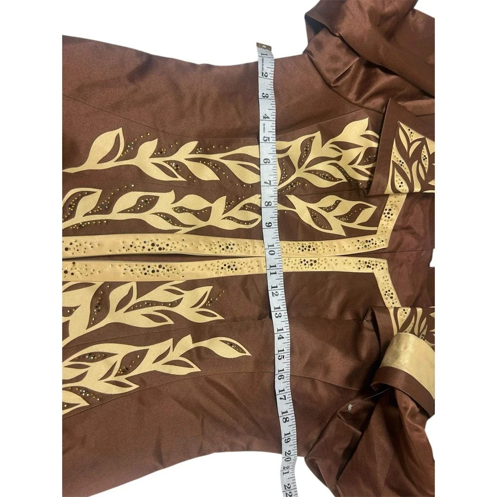 Sample Brown Satin Leaf Applique Rhinestone Blazer Jacket Size 6‎ Bronze Cream
